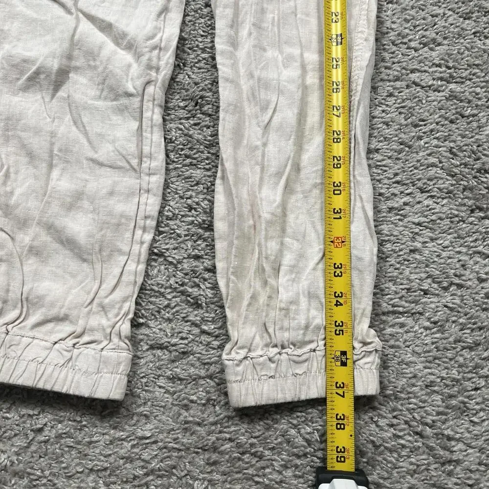 Nicole Miller 100% Linen Cargo Pants Utility Joggers Beige Lagenlook Medium - Picture 7 of 10